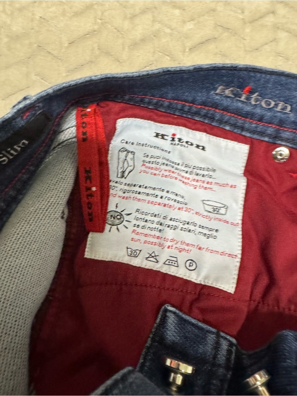 Kiton Denim Jeans in Medium Blue with Red Accents - Picture 7 of 16
